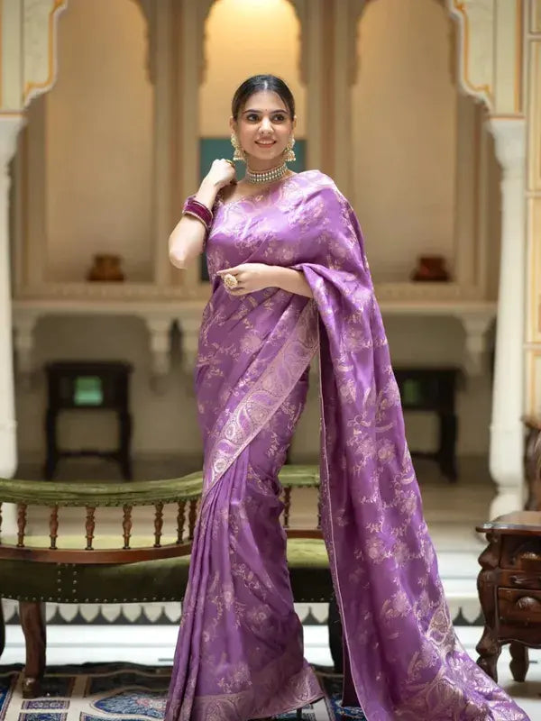 MoonPalav Purple Majesty Banarasi Silk Saree Moonpalav