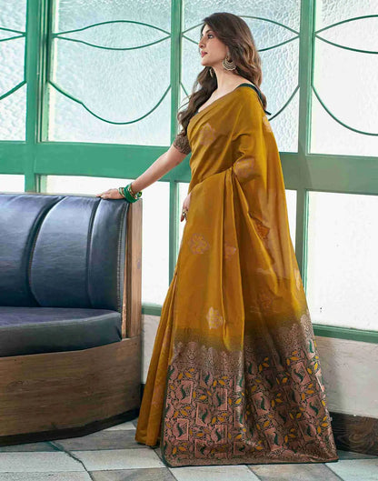 MoonPalav Vibrant Yellow Banarasi Saree Moonpalav