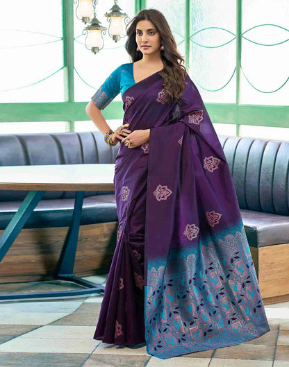MoonPalav Royal Rhapsody Purple and Blue Silk Saree Moonpalav