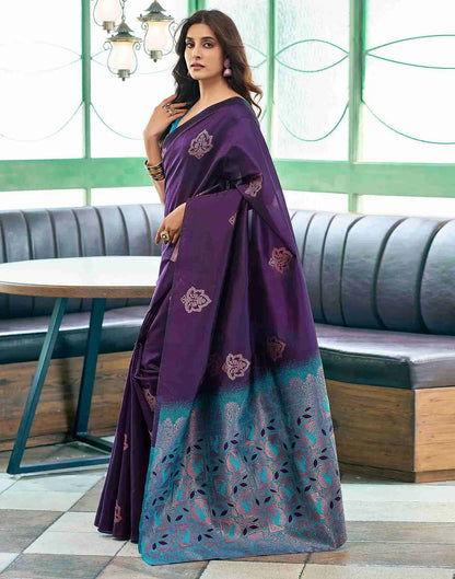 MoonPalav Royal Rhapsody Purple and Blue Silk Saree Moonpalav