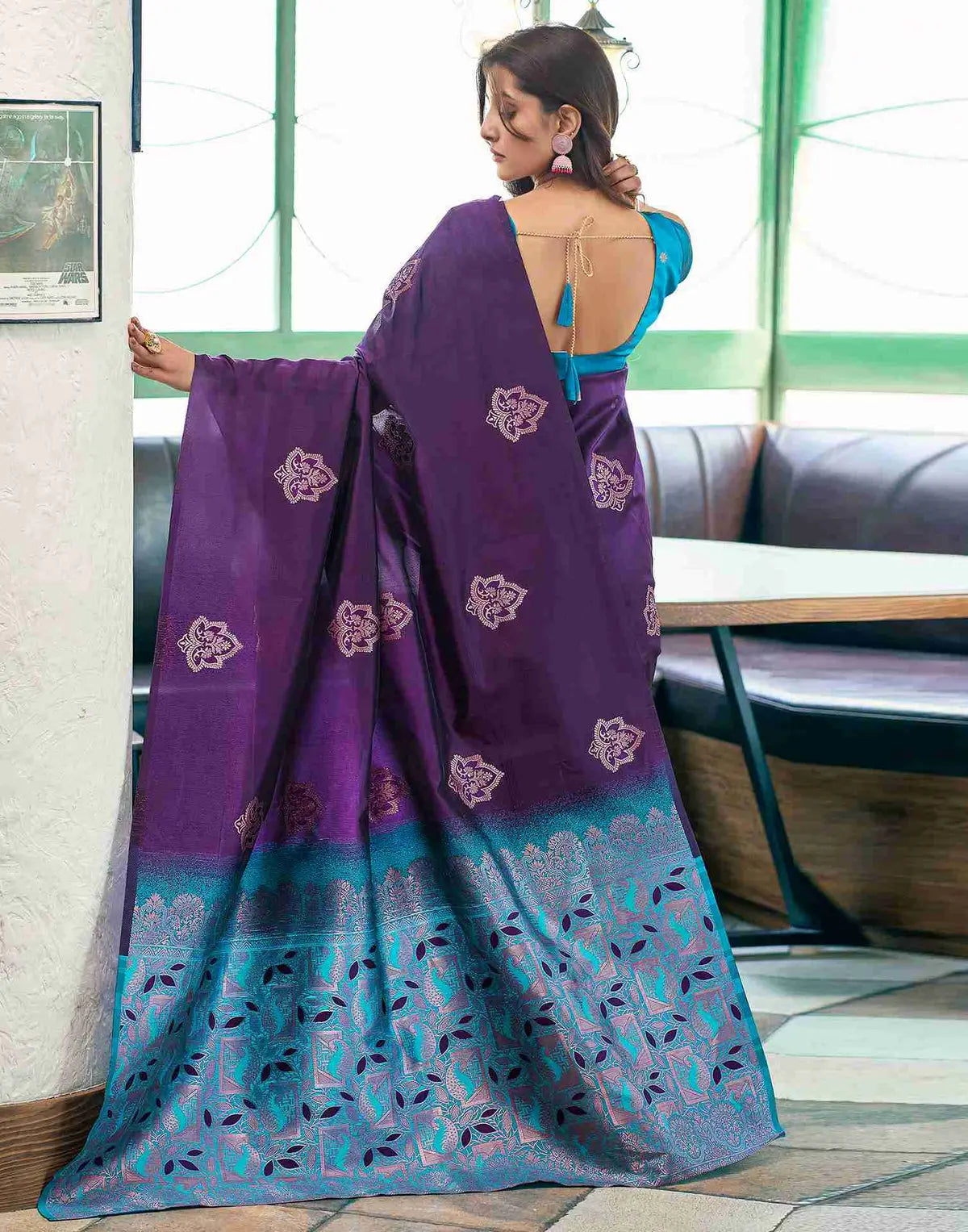 MoonPalav Royal Rhapsody Purple and Blue Silk Saree Moonpalav