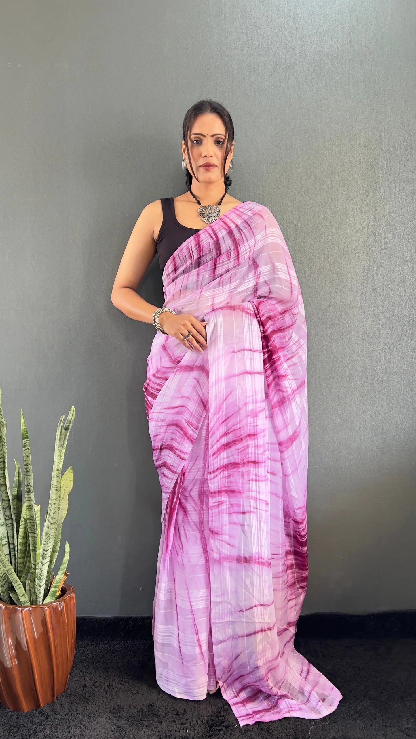 MoonPalav One Minute Ready To Wear Pink Saree with unstitch Blouse Moonpalav