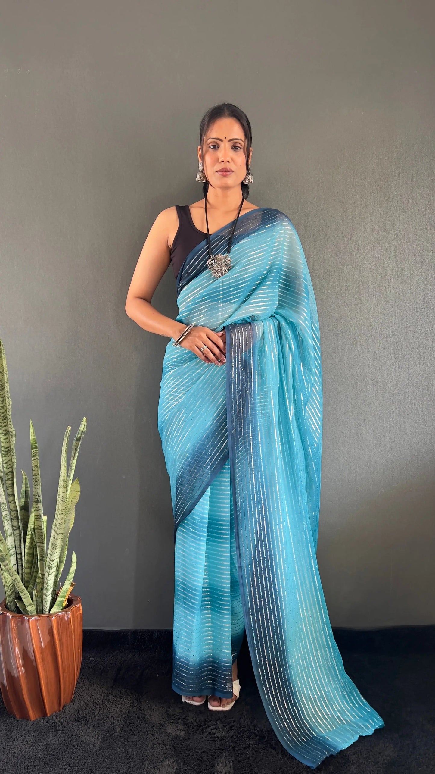 MoonPalav One Minute Ready To Wear Dual Shade Saree With Unstitched Blouse Moonpalav