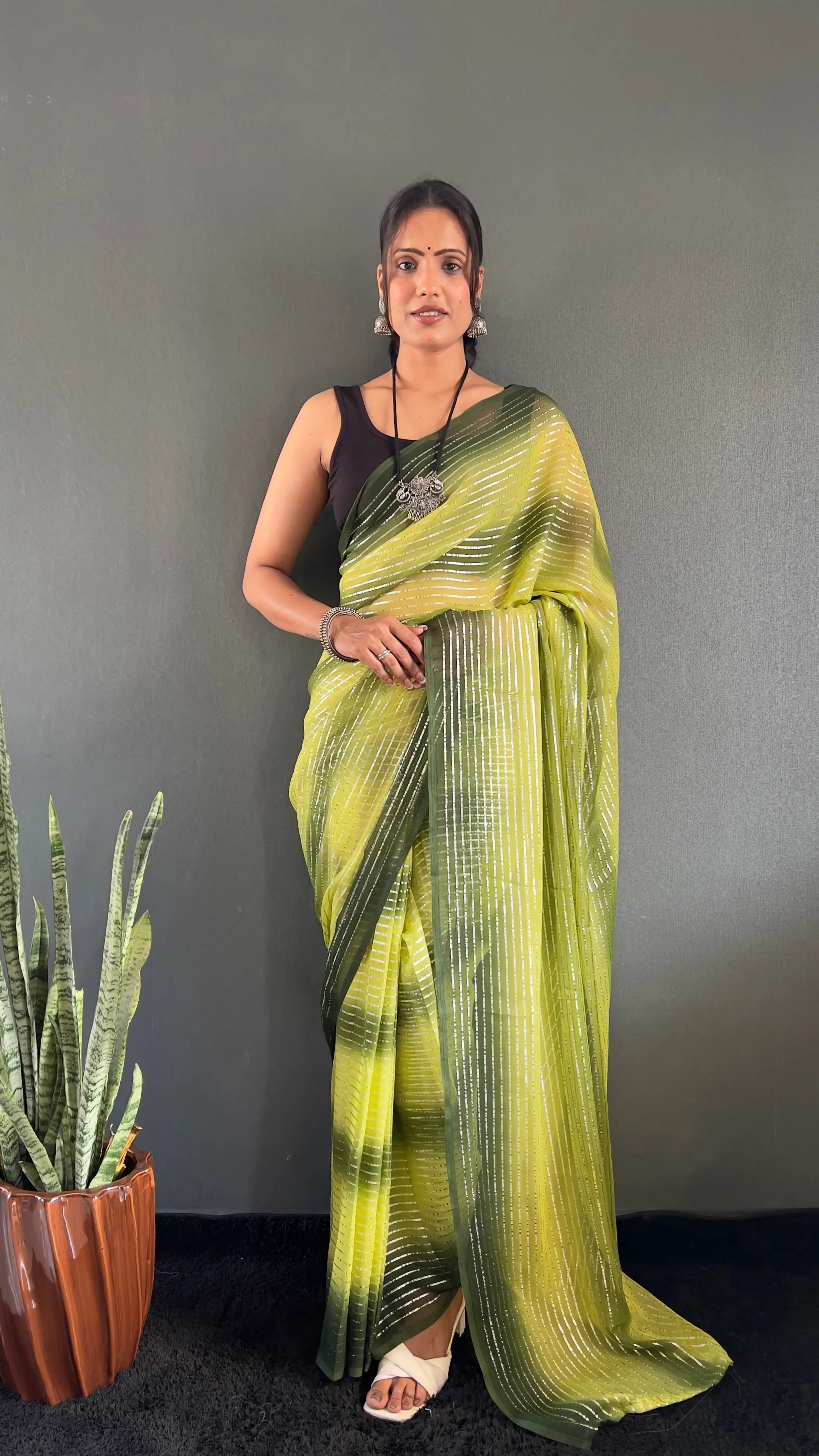 MoonPalav One Minute Ready To Wear Dual Shade Saree With Unstitched Blouse Moonpalav