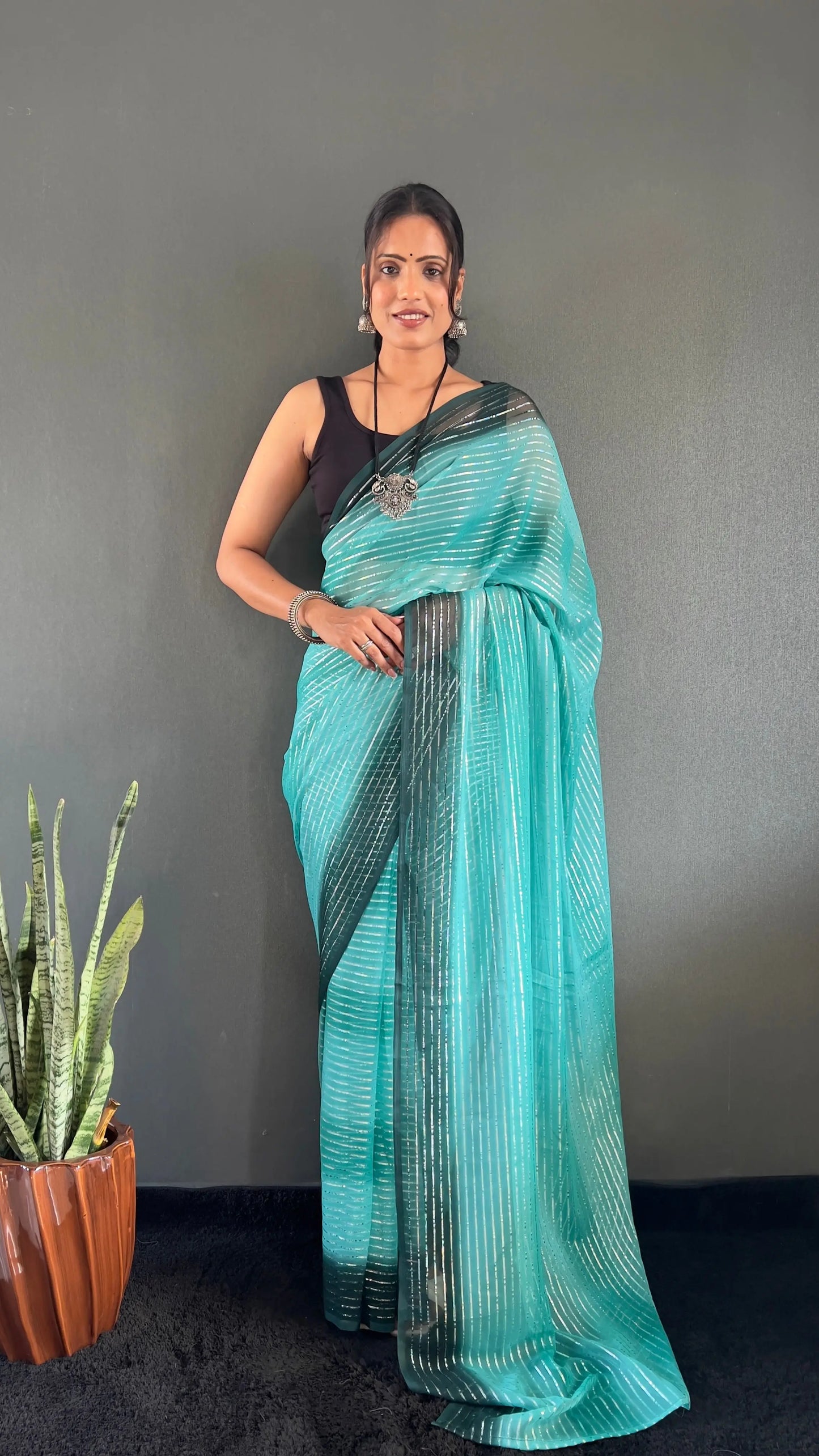 MoonPalav One Minute Ready To Wear Dual Shade Saree With Unstitched Blouse Moonpalav
