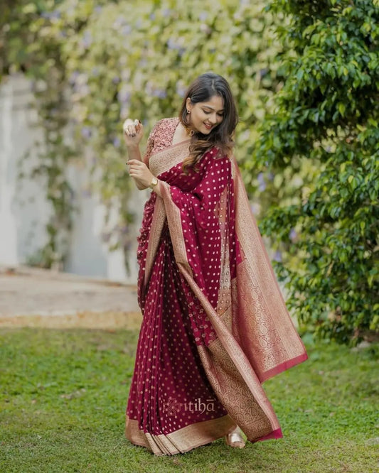 MoonPalav Elegant Maroon Silk Saree Moonpalav