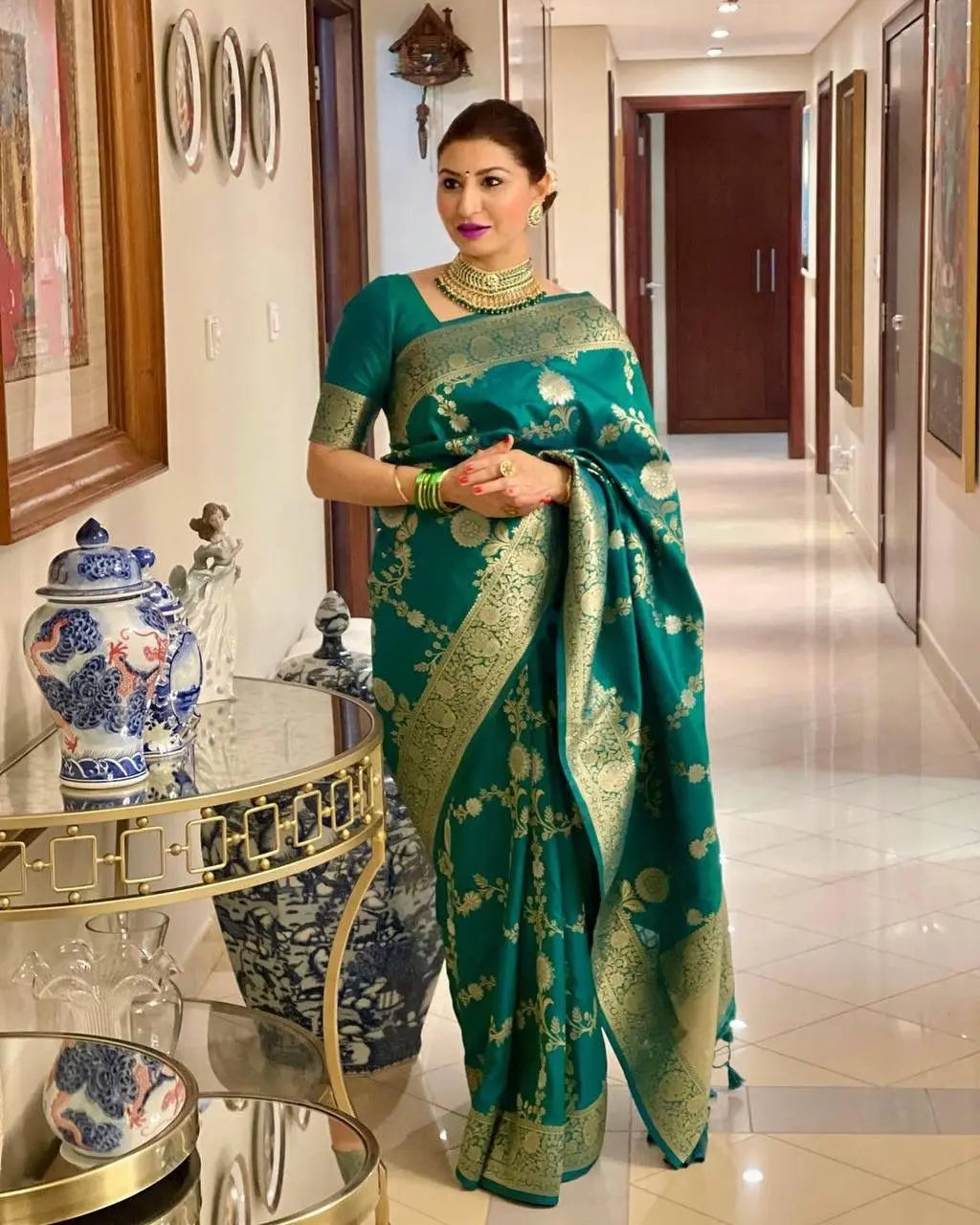 MoonPalav Emerald Grace Silk Saree Moonpalav