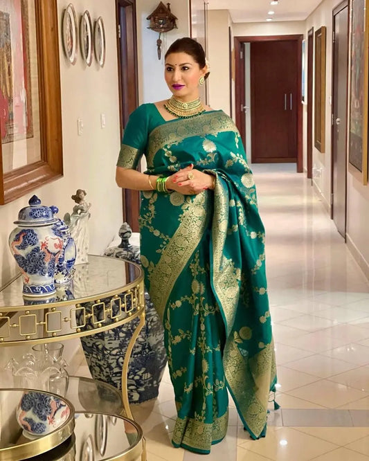 MoonPalav Emerald Grace Silk Saree Moonpalav