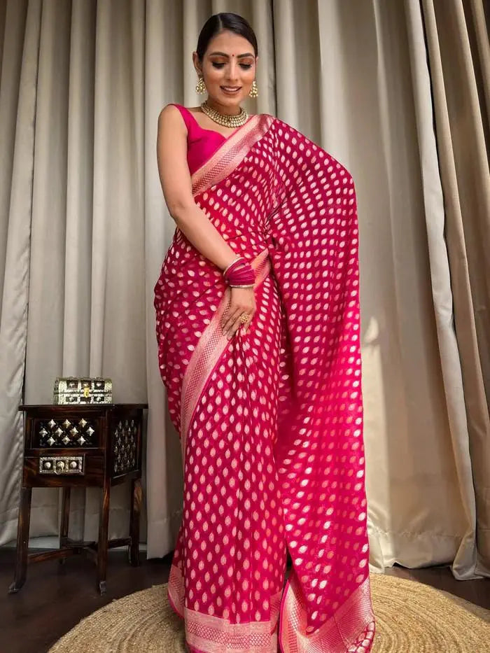 MoonPalav Elegance in Pink Banarasi Silk Saree Moonpalav