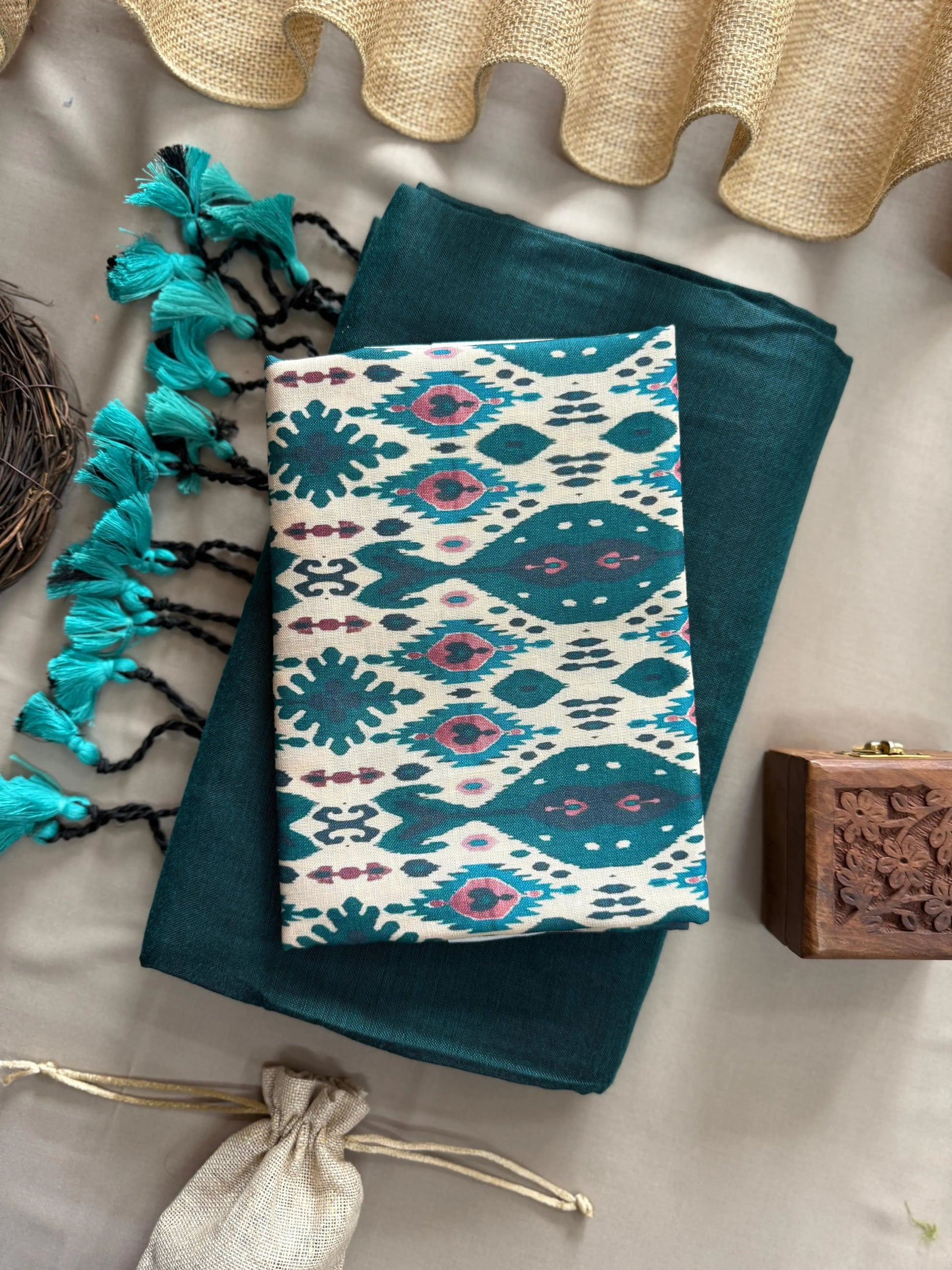 MoonPalav Aqua Dream Handwoven Khadi Cotton Saree Moonpalav