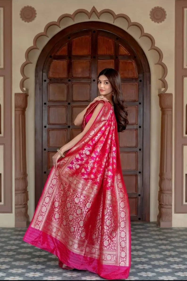 Royal Blossom Pink Banarasi Silk Saree Moonpalav boutique