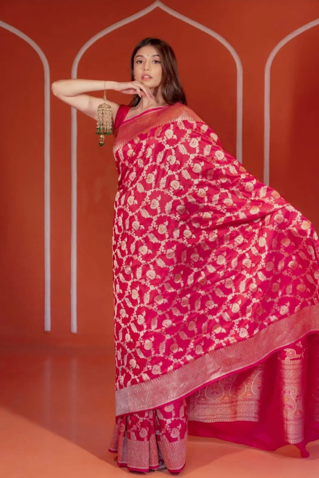 Royal Blossom Pink Banarasi Silk Saree Moonpalav boutique